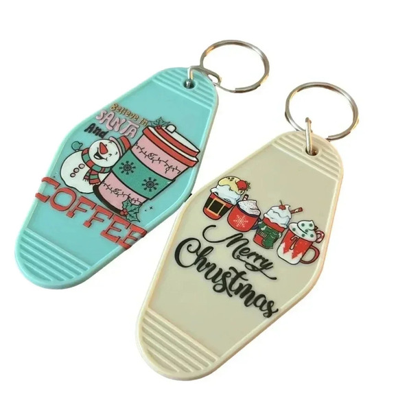 Holiday Key Tags, Snowman, Coffee, Christmas (Set of 2) - Picture 1 of 6